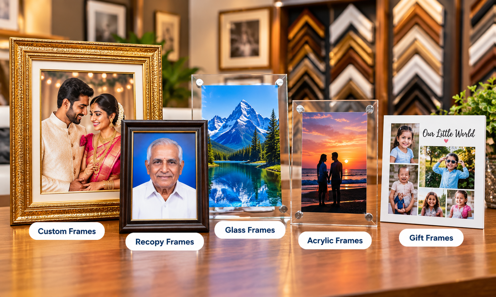 Custom, recopy, glass, acrylic and gift photo frames